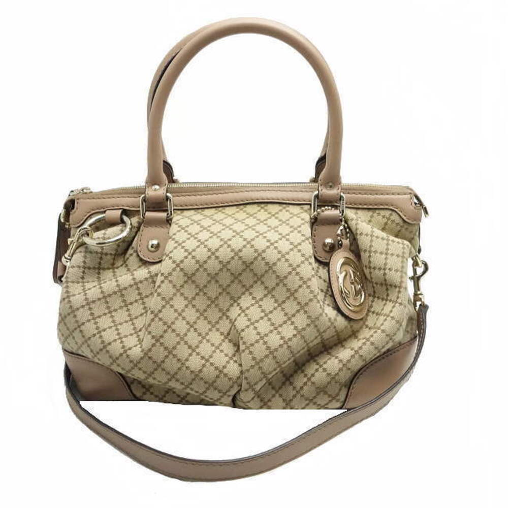 Gucci Sukey Diamante Bag Beige Pink Canvas Leather